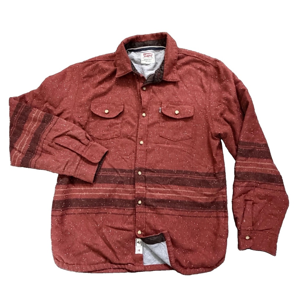 Levi's Strauss Wool Shan Shirt Jacket 2XL Shacket Lined Rust Aztec Pockets Work